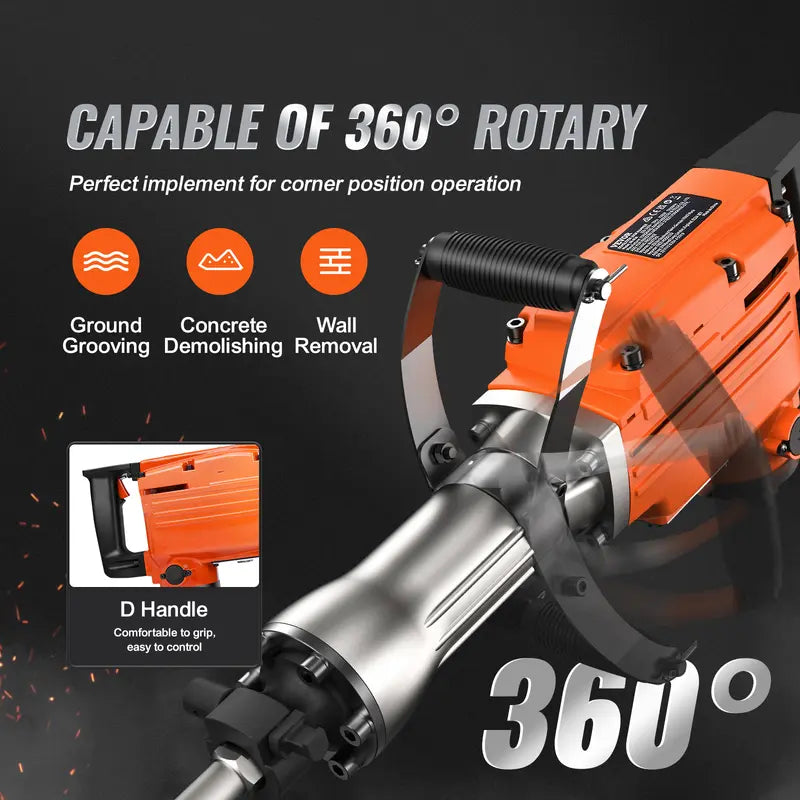 VEVOR Demolition Jack Hammer Concrete Breaker, Various specifications, Electric Hammer, Chisel Bits Professionals Aluminum