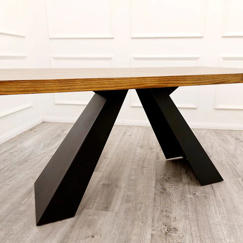 Axel 1.8m Dining Table Solid Wood Top With Matt Black Metal Legs