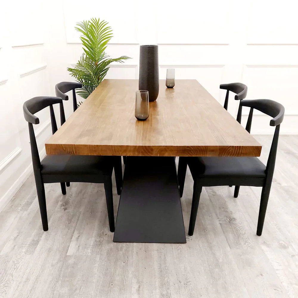 Axel 1.8m Dining Table Solid Wood Top With Matt Black Metal Legs