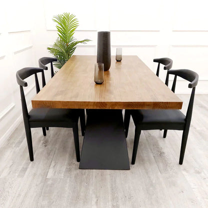Axel 1.8m Dining Table Solid Wood Top With Matt Black Metal Legs