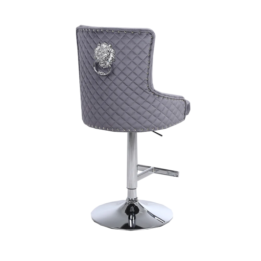 Bentley Bar Stool With Lion Knocker and Quilted Back